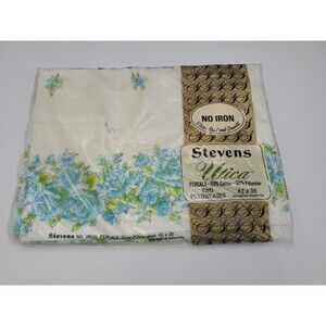 Vtg JP Stevens Utica Beauty Rose Pillowcases 42x36 Percale Blue Flowers Set of 2